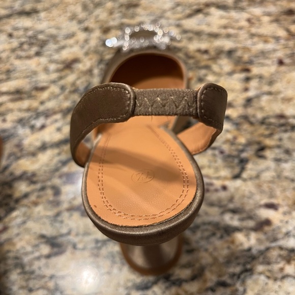 Luxury Designer-look-alike Satin, Crystal Slingback Spool Heel in Bronze, sz 7.5 - Picture 6 of 6